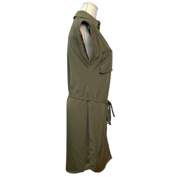 Express Green Sleeveless Button Front Zip Pockets Collared Shirt Dress Size XS - Picture 3 of 8